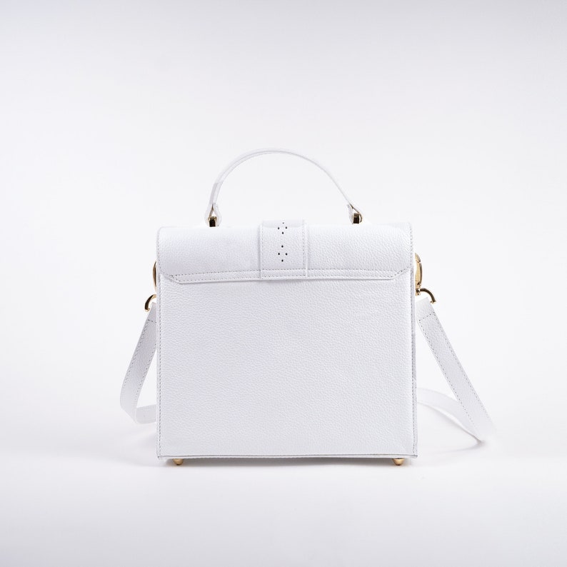 Pebbled White Leather Ceci Bag, Top Handle Bag, Christmas Gift for Her image 4