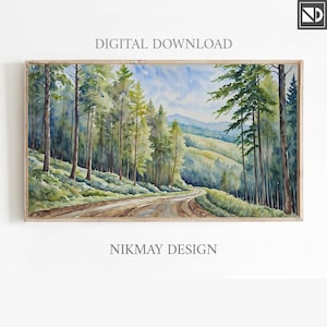 Watercolor Landscape Frame TV Art: Spring Forest Road (Digital Download)