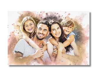 Portrait de famille personnalisé, aquarelle personnalisée, portrait père-fils, portrait mère-fille, peinture d'après photo, dessin de famille