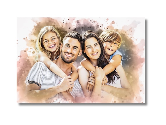 Personalized family portrait, custom watercolor painting, father-son portrait, mother-daughter portrait, painting from photo, family drawing
