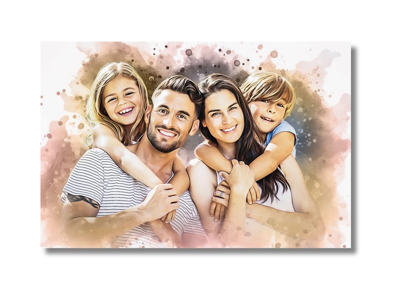 Personalized family portrait, custom watercolor painting, father-son portrait, mother-daughter portrait, painting from photo, family drawing image 1