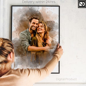 Retrato personalizado en acuarela, retrato personalizado a partir de foto, pintura personalizada, retrato de pareja, retrato familiar, pintura digital imagen 7