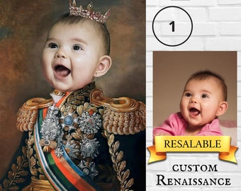 Retrato de bebé renacentista personalizado, pintura personalizada de niño bebé, bebé recién nacido, retrato de mascota real, retrato de niña real, regalos para niños pequeños