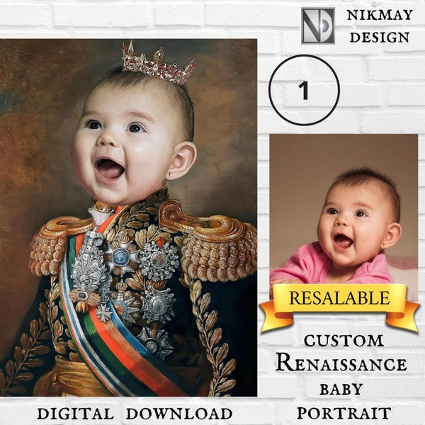 Custom Renaissance baby portrait, personalized baby boy painting, newborn baby, regal pet portrait, regal baby girl portrait, toddler gifts