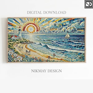 Mosaic Beach Painting for Samsung Frame TV (Digital Download)
