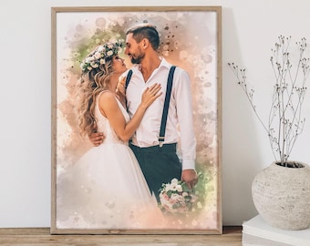 Retrato em aquarela personalizado a partir de foto, Pintura de família personalizada, Pintura de bebê, Retrato de casal a partir de uma foto, Presente de Dia dos Pais 2025