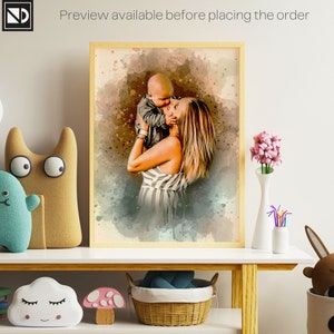 Personalized family portrait, custom watercolor painting, father-son portrait, mother-daughter portrait, painting from photo, family drawing