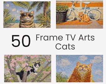 Samsung frame TV art cats bundle, frame TV art cats, wall decor for cat lady, vintage cat painting, neutral oil painting, Hisense canvas