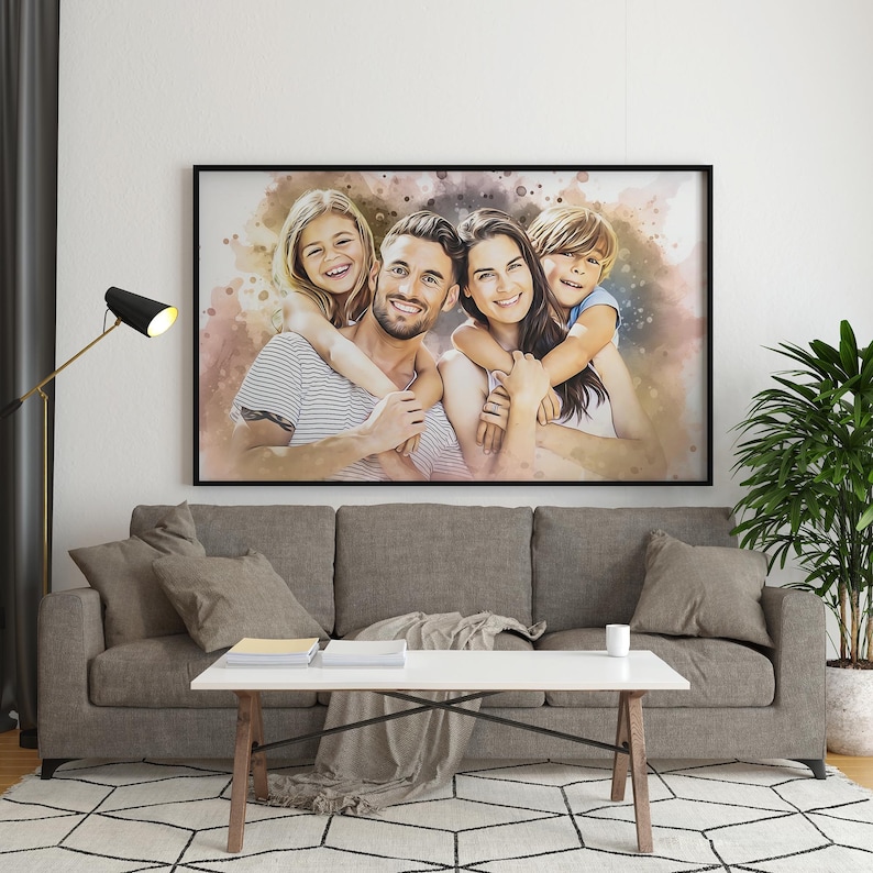 Personalized family portrait, custom watercolor painting, father-son portrait, mother-daughter portrait, painting from photo, family drawing