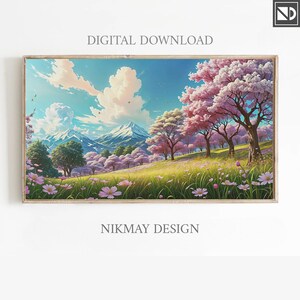 Spring Landscape Frame TV Art: Watercolor Mountain View (Digital Download)