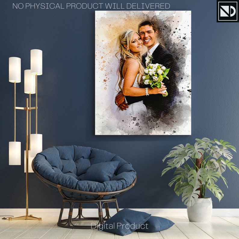Retrato personalizado en acuarela, retrato personalizado a partir de foto, pintura personalizada, retrato de pareja, retrato familiar, pintura digital imagen 6