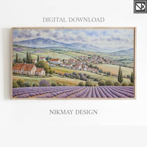 Lavender Field Landscape Frame TV Art: Spring Watercolor (Digital Download)