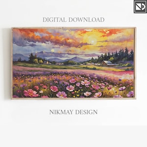 Watercolor Landscape Frame TV Art: Spring Flower Field (Digital Download)
