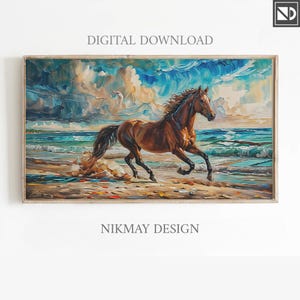 Samsung frame TV art landscape, frame TV art horses,frame TV art mothers day, frame tv art summer,frame tv art wildlife, horse on beach