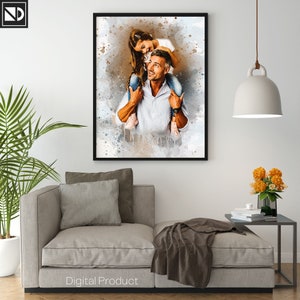 Personalized family portrait, custom watercolor painting, father-son portrait, mother-daughter portrait, painting from photo, family drawing