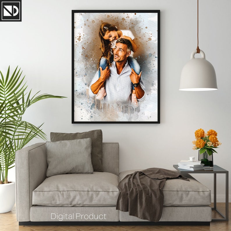 Personalized family portrait, custom watercolor painting, father-son portrait, mother-daughter portrait, painting from photo, family drawing