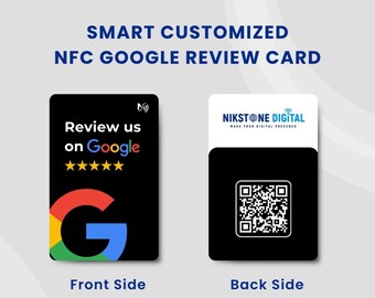 Angepasste NFC Google Bewertung Visitenkarte mit QR Code - Schwarze Edition - Beidseitiger High Quality Druck - Einfach antippen und Bewertungen sammeln