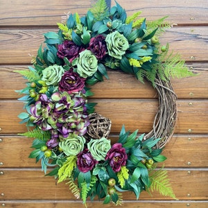 Magenta & Green Hydrangea Wreath: Year-Round Front Door Decor