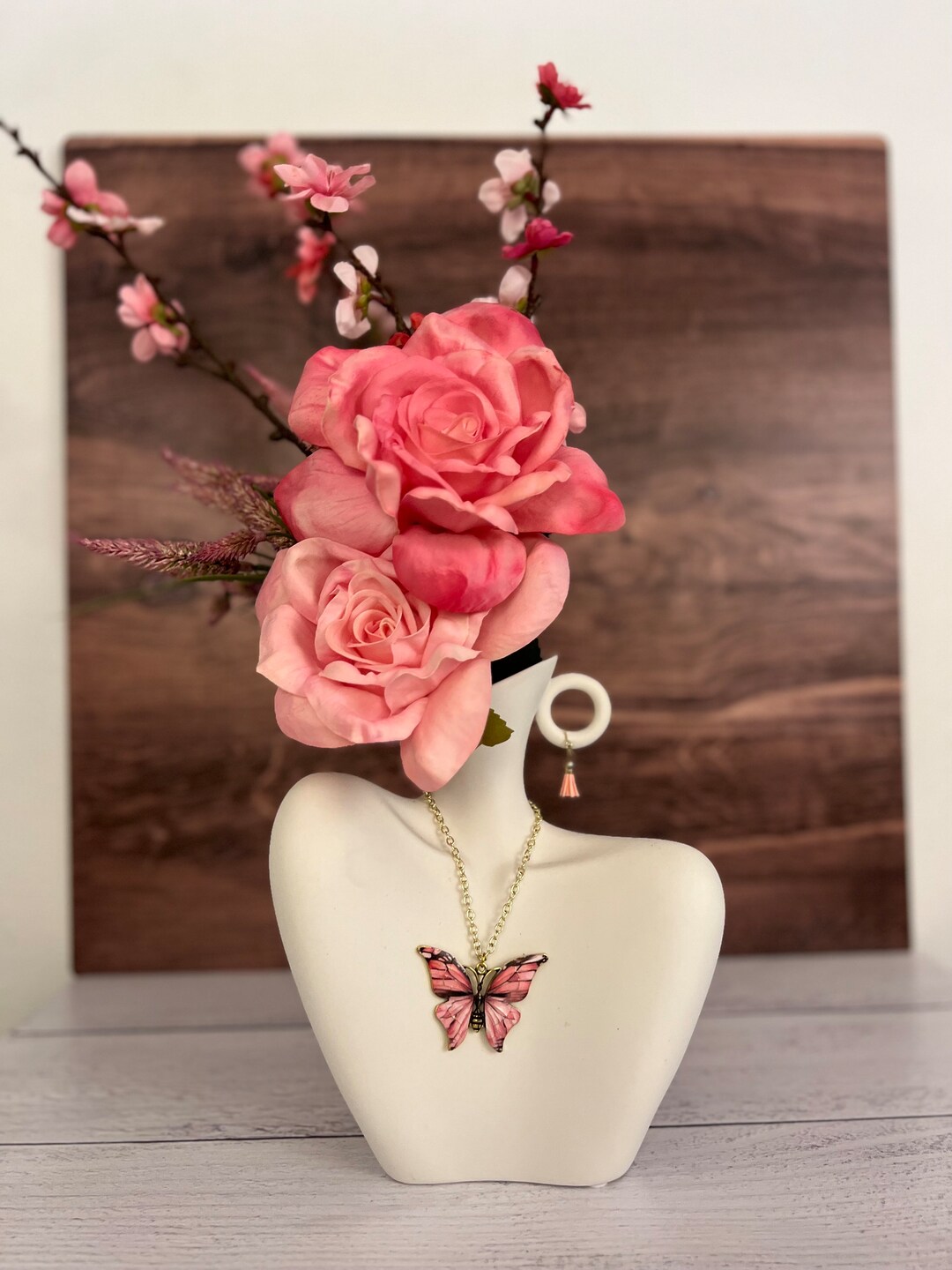 Artificial Pink Flower Arrangement in a Vase. Ceramic Etsy