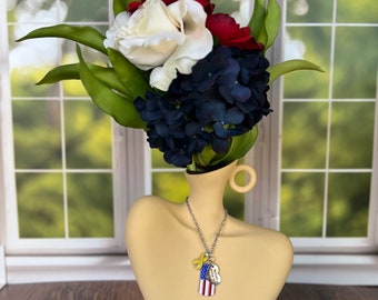 Fourth of July home decor. Themed faux floral arrangement with realistic flowers. American decor. Memorial day centerpiece. Patriotic decor