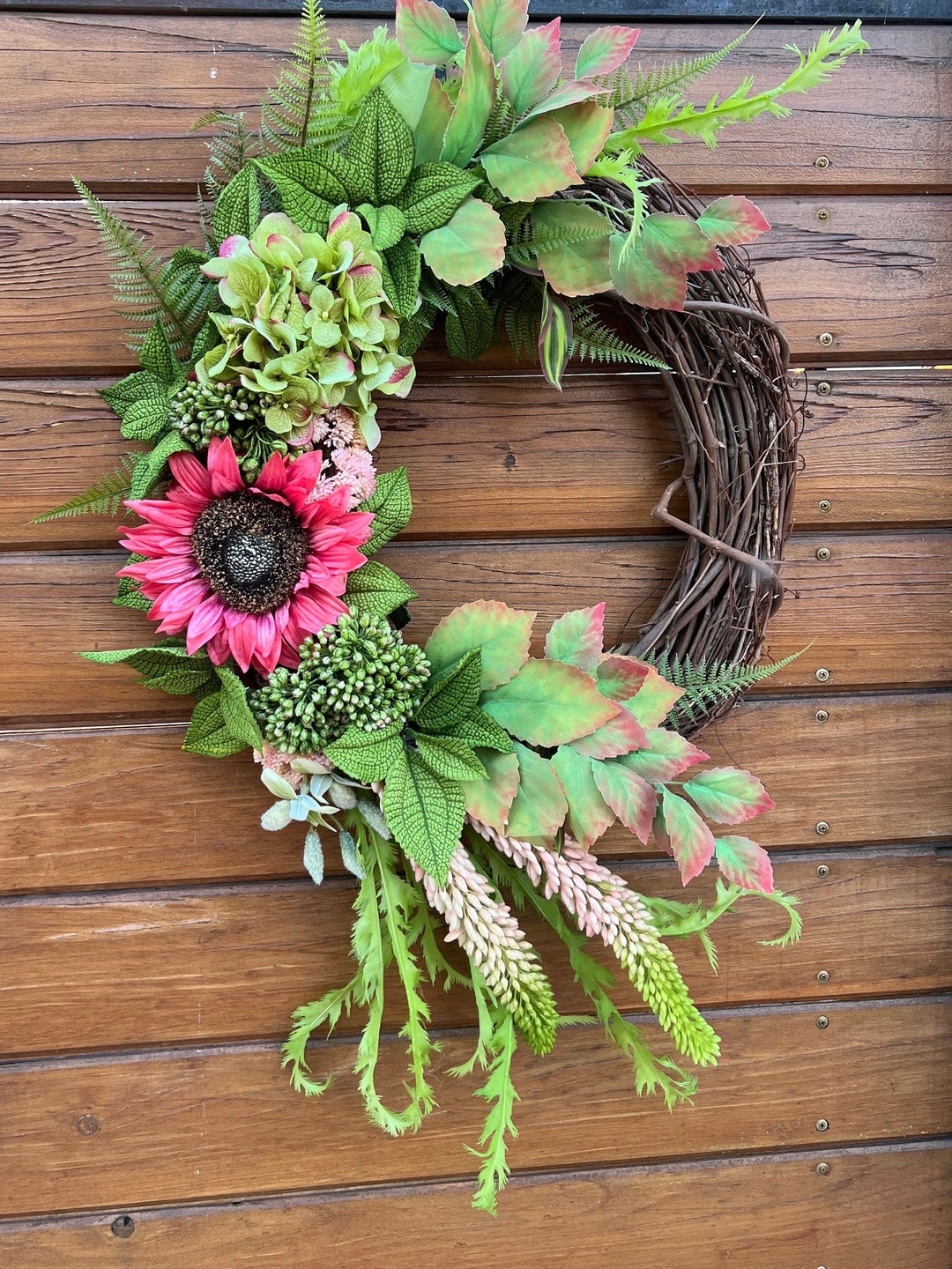 Sunflower Wreath for Front Door in Green and Hot Pink Tones.sunflowers ...