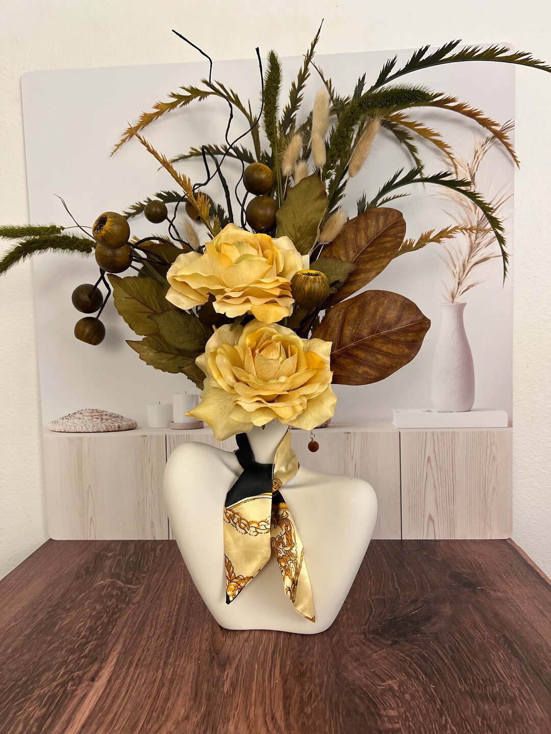 Artificial Floral Arrangement in a Vase. Ceramic Centerpiece With Faux