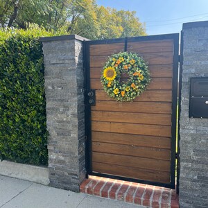Best-selling summer wreath for front doors. Sunflowers, ranunculus, daisies, eucalyptus wreath. Spring, summer and fall wreath for outdoor image 2