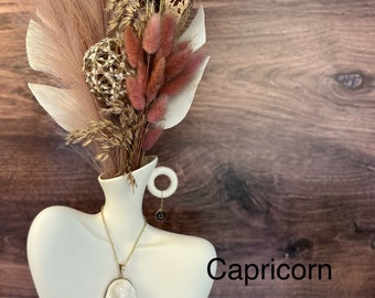 Capricorn gift. Artificial floral arrangement. Ceramic centerpiece with faux florals. Faux Floral arrangement for home decor. Fall decor.