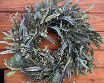 Eucalyptus and bayleaf wreath. Greenery year round wreath for outdoor. Housewarming gift. Year Round Farmhouse Wreaths for Front Door