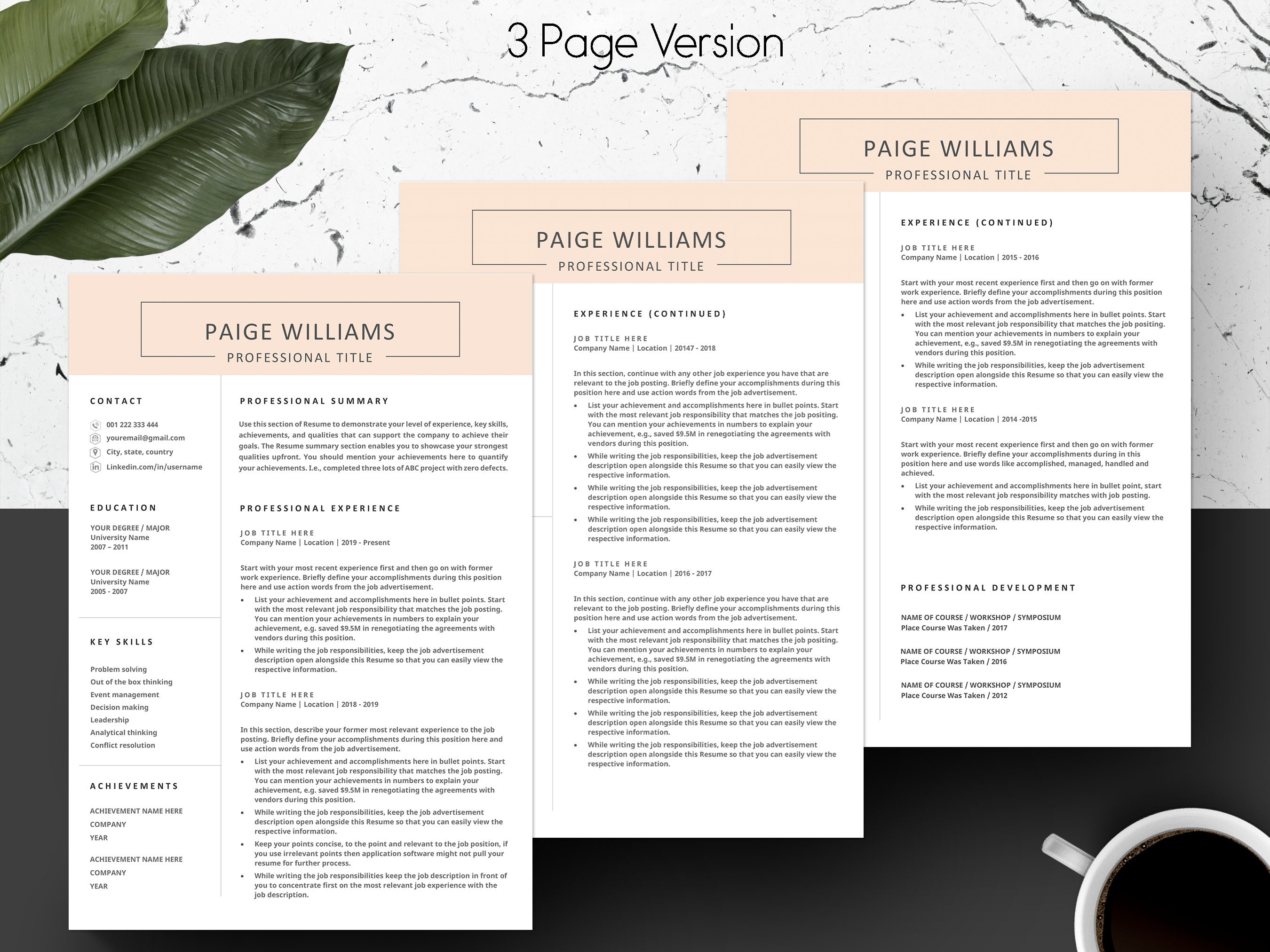 Modern Resume Template, Professional Executive CV Template 2022 With ...