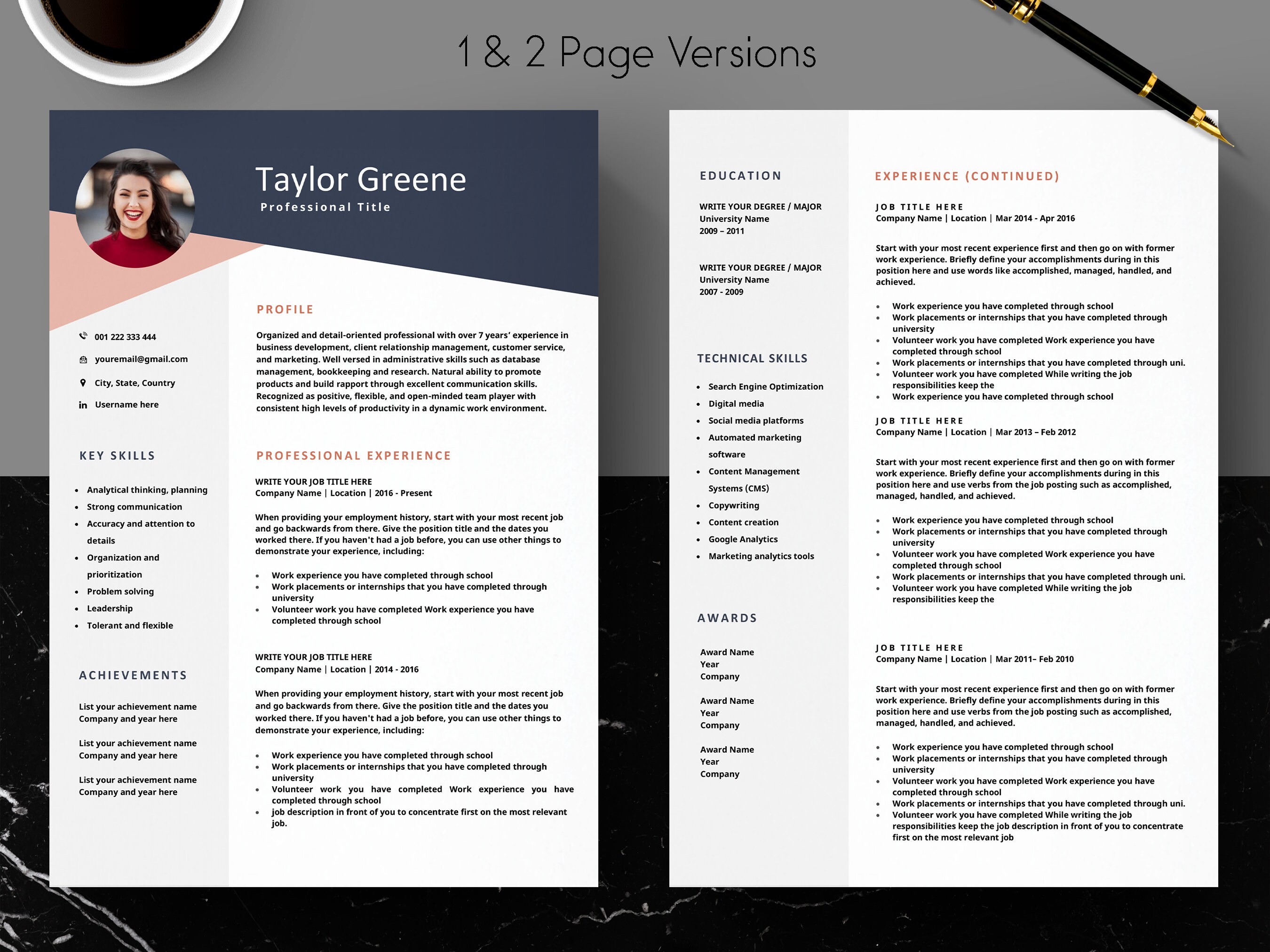 Modern Resume Template, Professional Executive CV Template 2022 With ...