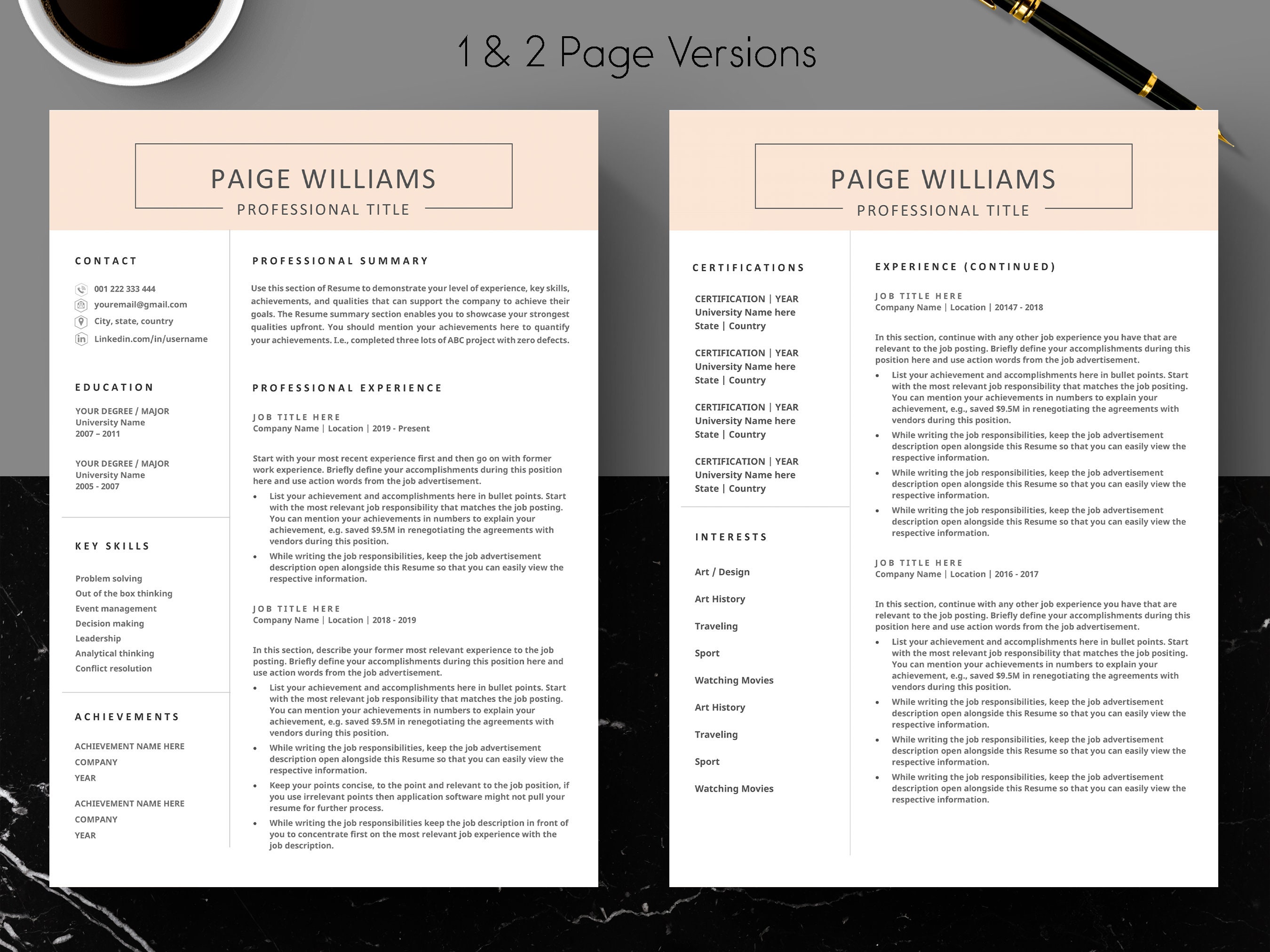 Modern Resume Template, Professional Executive CV Template 2022 With ...