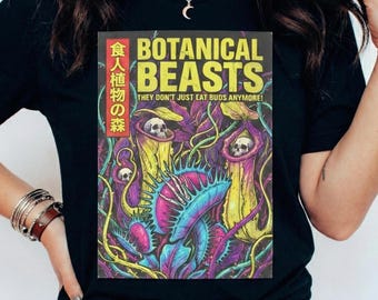 Carnivorous Plant Horror T-Shirt – Botanical Beasts Retro Weirdcore Graphic Tee, Dark Gothic Plant Monster Art