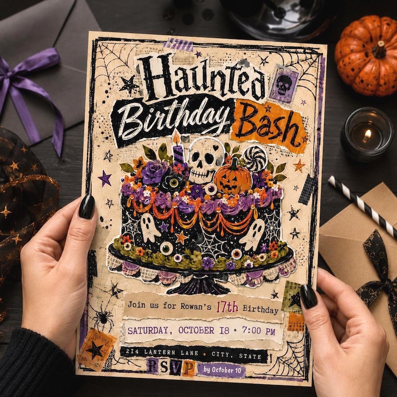 Halloween Birthday Invitation Template, Editable Canva Haunted Birthday ...