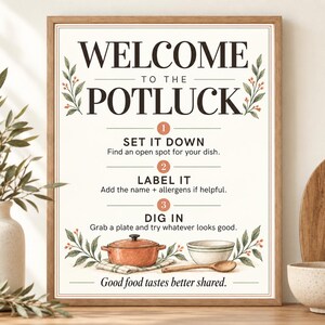 Potluck Welcome Sign Template, Editable Canva Potluck Sign, 16x20 Buffet & Food Table Welcome Sign