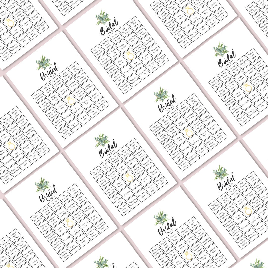 Bridal Bingo Game Printable Bridal Shower &amp; Bachelorette Party Game 8.5 ...