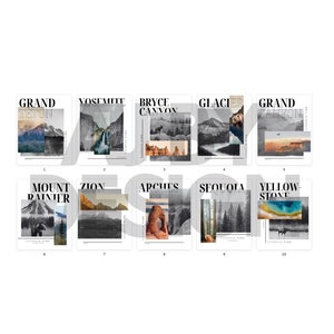 Soft Toned National Parks Set of 10 | United States National Parks | Travel Nature Prints | 10 Piece B&W Colored | Simplistic Printables