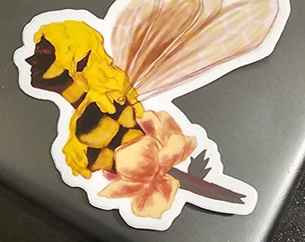 Honingkoningin, fee, sticker, sticker, laptopsticker, kunst, fae, fay, bloem, honingbij, bij, honing