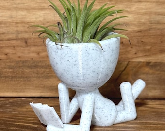 Air plant holder for air plant person reading air plant holder cute desk planter desk decor book lovers gift librarian gift retirement gift