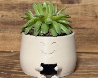 Happy Reading Plant Pot, Cute Teacher Appreciation Gift, Book Lover Decor, Book Worm Gift, Teacher Thank You Gift, Succulent Reading Planter