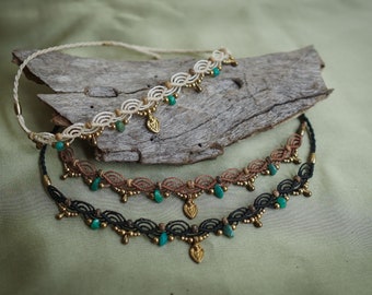 Amazonite Anklet // Beach bohemian anklet with healing stones, coconut beads and brass charms / tropical summer jewelry