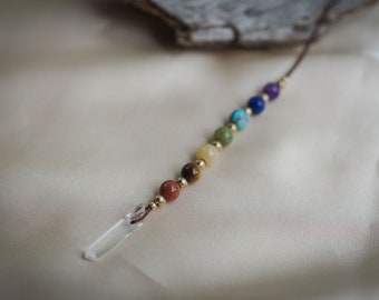 Chakra Stone Necklace // Handmade healing stone chakra necklace / bohemian hippie beach tropical jewelry / Quartz point