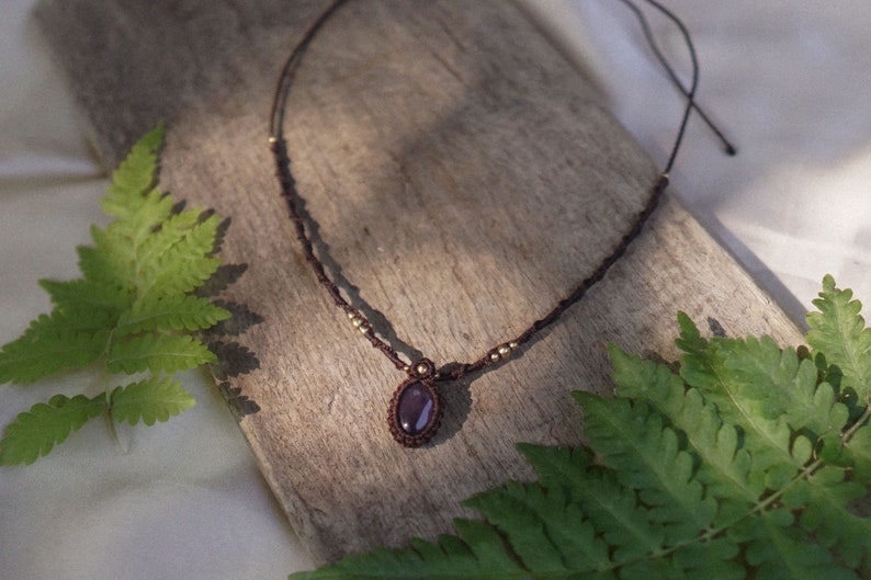 handmade macrame necklace with tigers eye, amethyst or rose quartz natural stone, boho bohemian hippie style jewelry