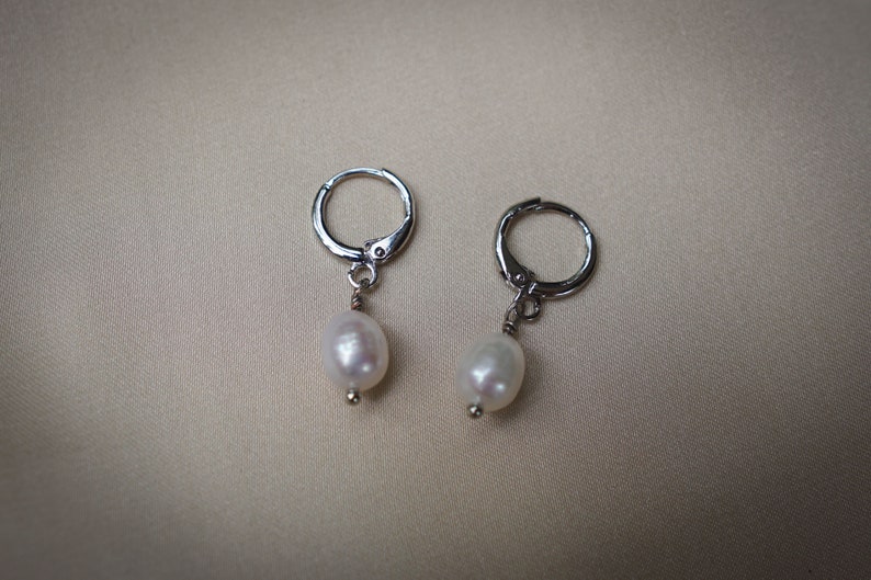 Pearl Drop Earrings // 18K Gold Plated or Platinum Silver Plated Earrings with Freshwater Pearl drops / Bohemian beach tropical jewelry image 7