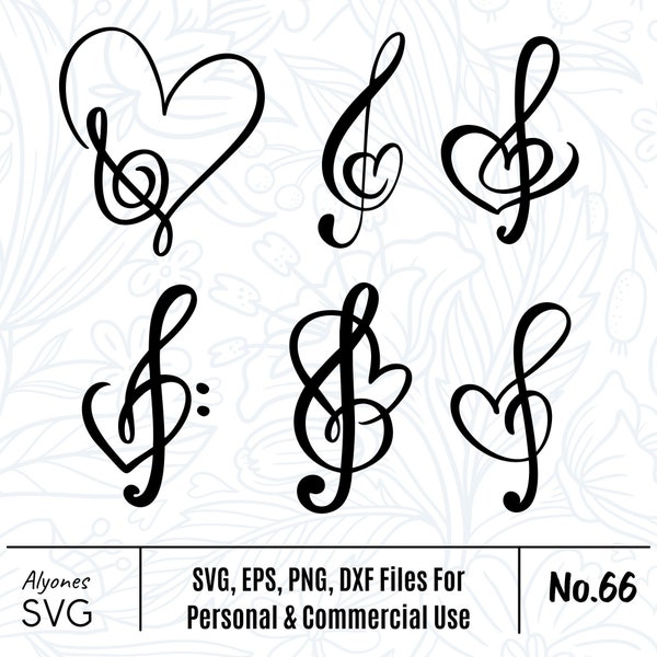 Music Note Heart Instant Download Bundle SVG, PNG, EPS, dxf, jpg digital download