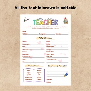 Editable All About My Teacher Survey Get to Know Teacher Printable ...