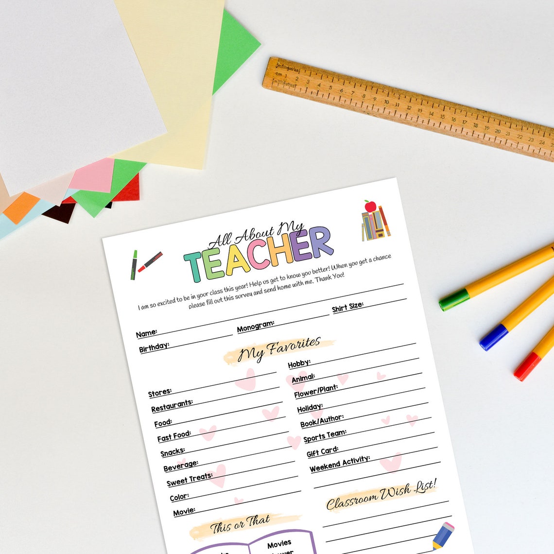 Editable All About My Teacher Survey Get to Know Teacher Printable ...