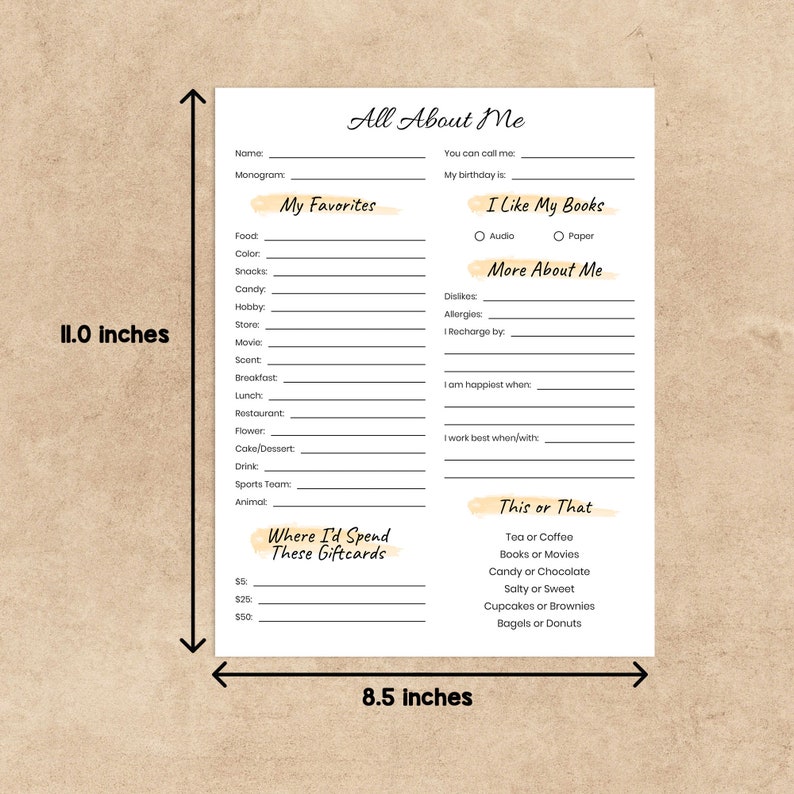 Printable All About Me Co-worker Questions Employee - Etsy