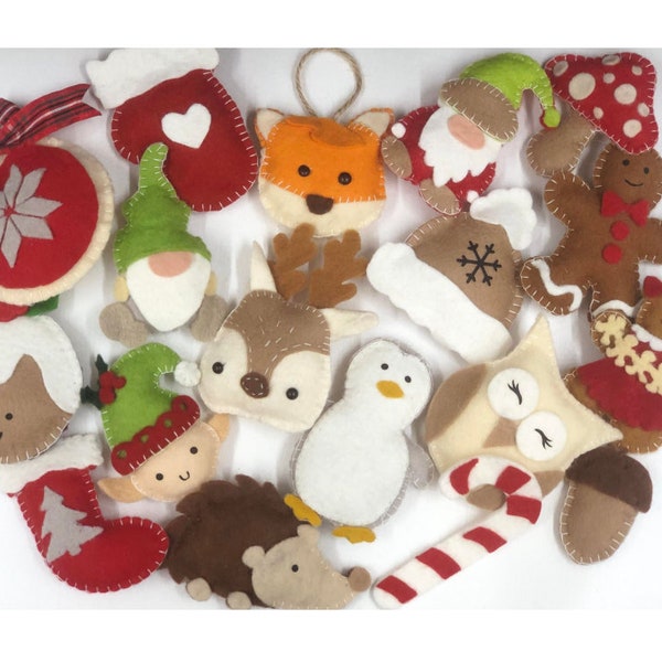 PDF Weihnachtsfilzschmuck Muster, pdf Druck- und Schnittdatei. Schablone.18 Einzelteile. Wimpelkette nähen. Rentier, Fuchs, Lebkuchen, Gonk, Wichtel .