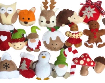 SVG bundle of 22 cute felt Christmas characters file. cricut . maker . fox . free gonk svg . reindeer . gingerbread . owl . penguin